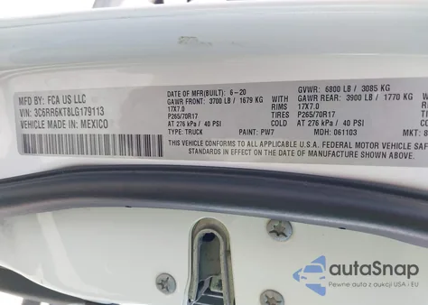 2020 Ram 1500 Classic Tradesman z USA, uszkodzony, nr VIN 3C6RR6KT8LG179113